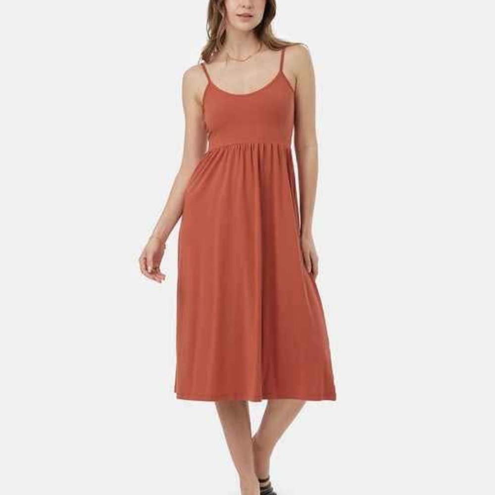 Elegant Organic Cotton Stretch Canyon Pink Clay Midi Dress